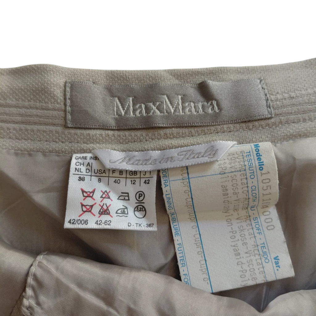 My Store MaxMara beige pencil skirt interior label showing fabric composition and care instructions
