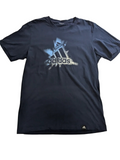My Store navy cotton adidas crew neck t-shirt with a blue and white graphic logo print on the chest.