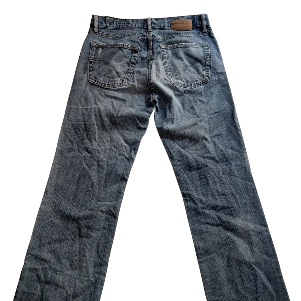 My Store Gas Jeans in light blue wash denim with a regular fit, straight leg, and back pocket detailing.