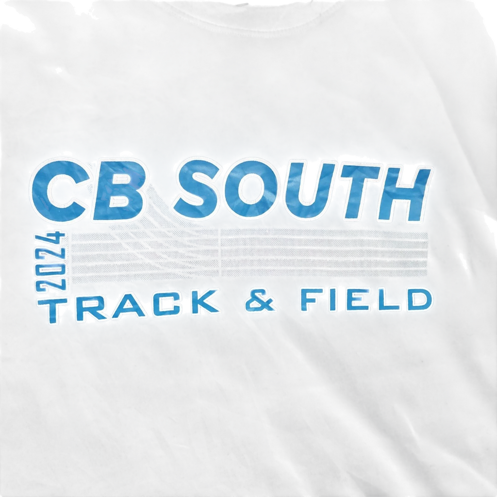 My Store black Nike Dri-FIT t-shirt featuring a blue and white CB South 2024 Track & Field graphic logo