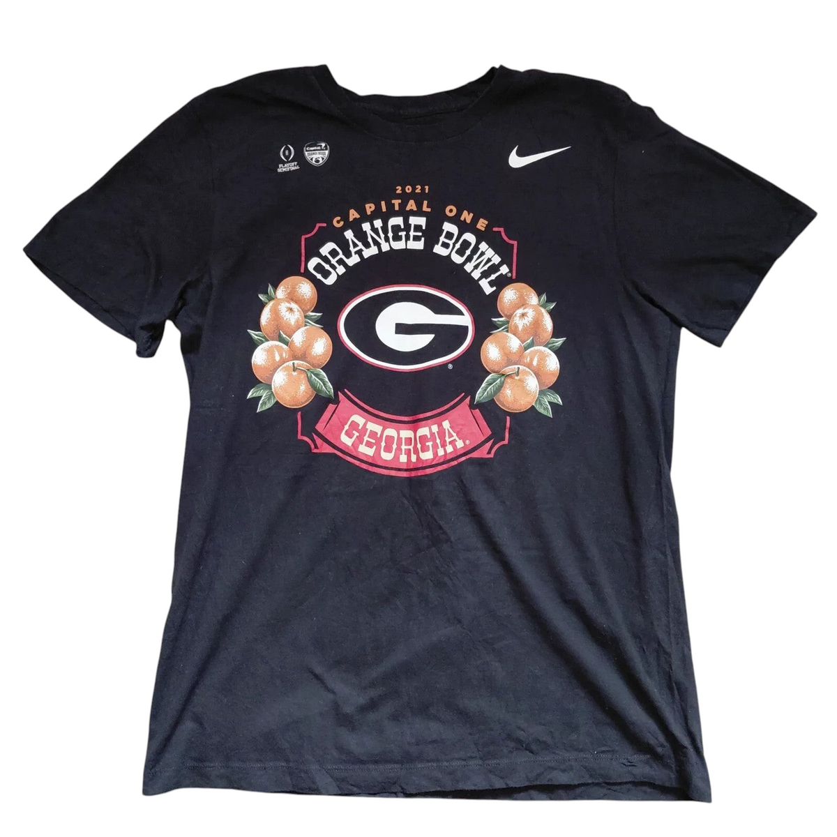 My Store Nike black cotton crew neck t-shirt featuring 2021 Capital One Orange Bowl Georgia graphic print