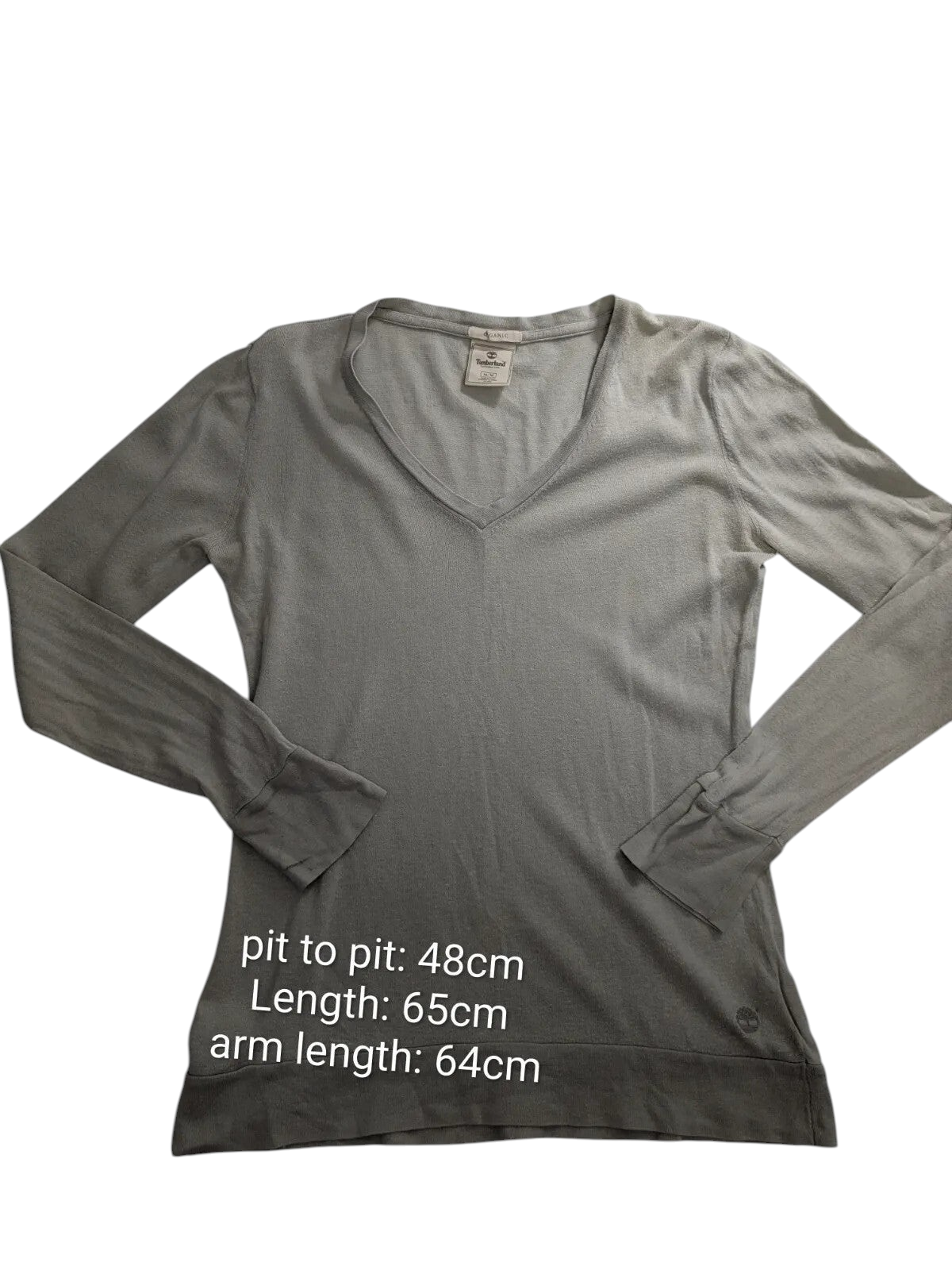 My Store Timberland medium grey V-neck jumper in a soft cotton cashmere knit with long sleeves and a subtle logo.