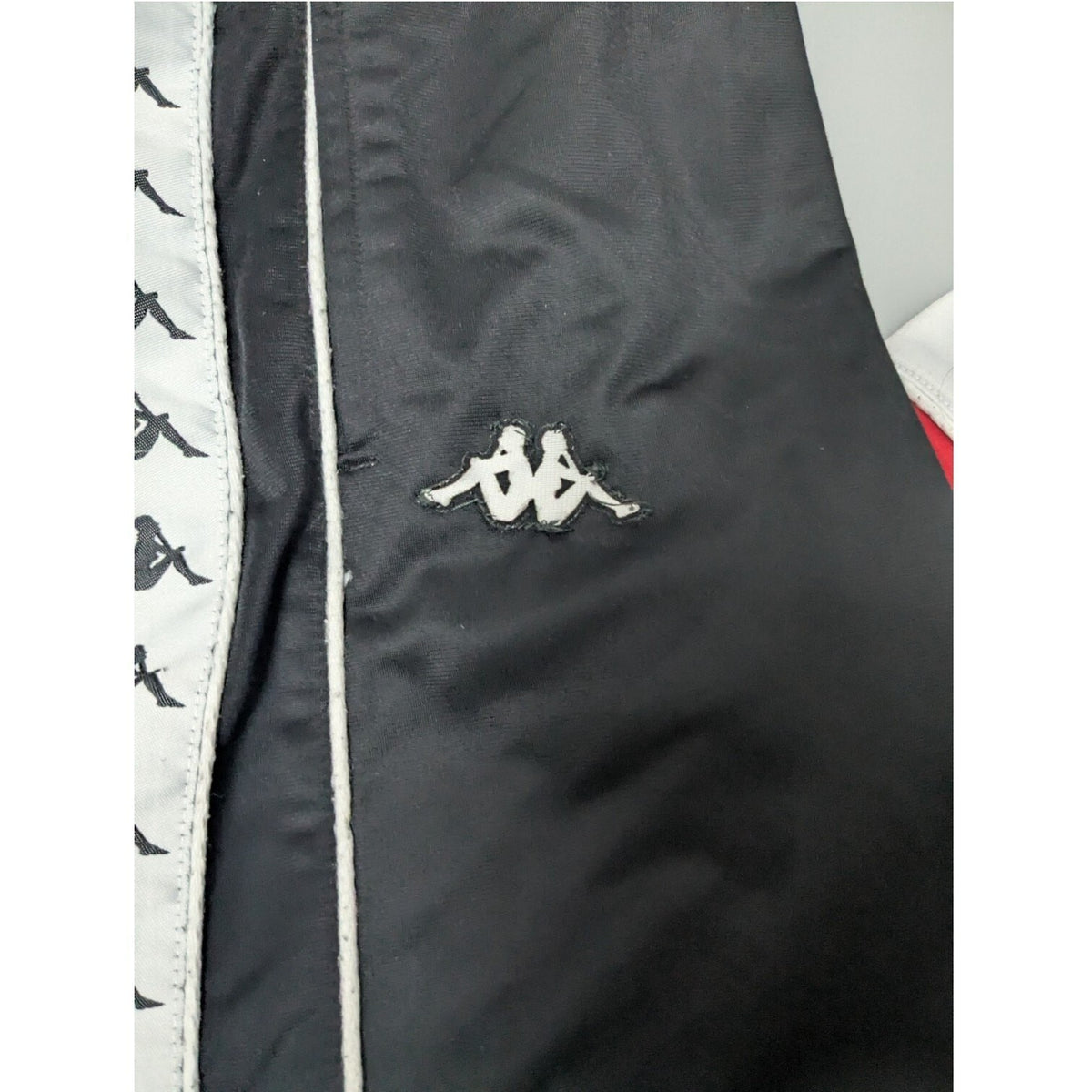 Kappa Track Pants Mens M Black White Logo Taped Side Joggers