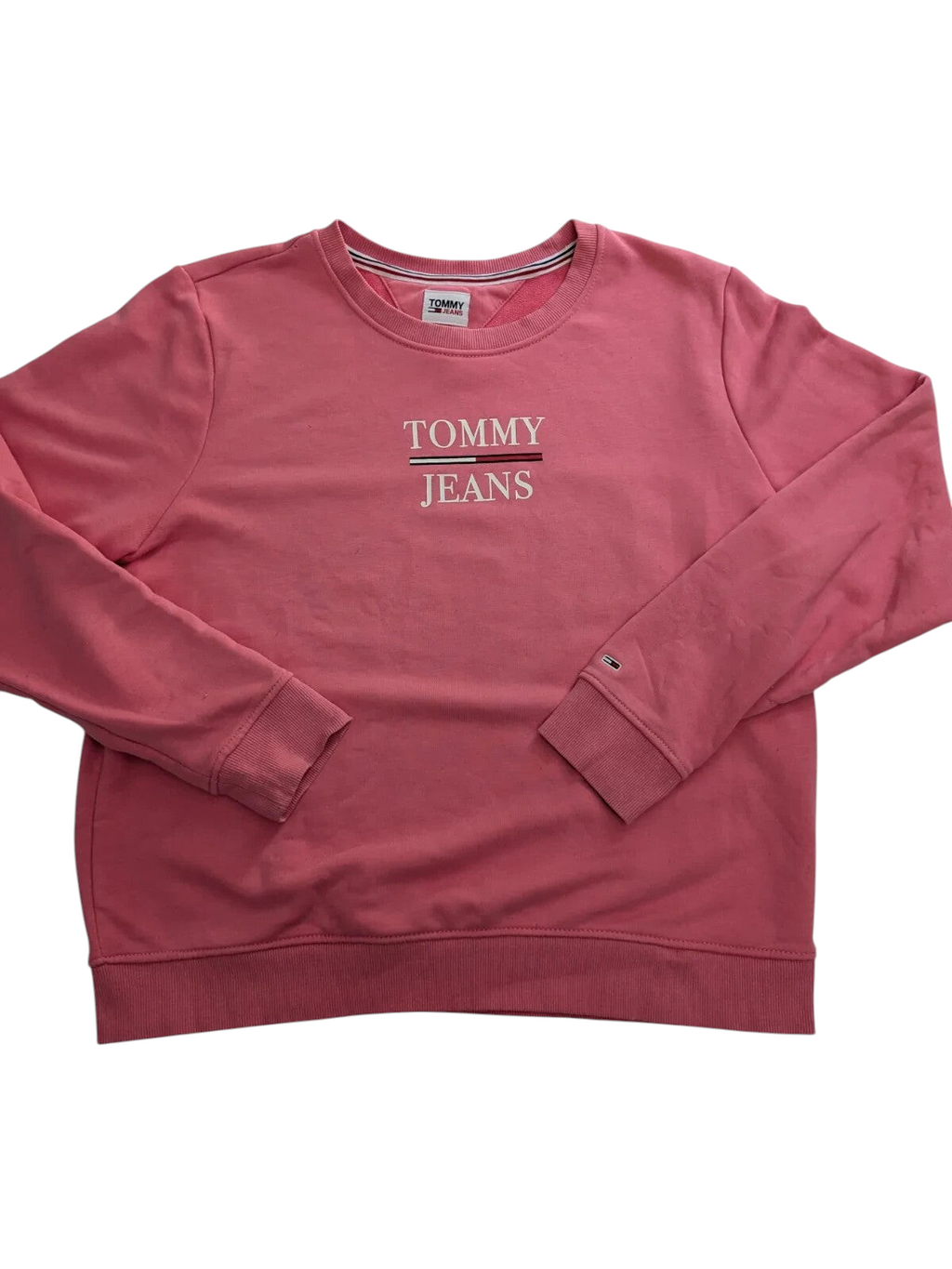 My Store pre-owned pink Tommy Jeans crewneck sweatshirt with white logo embroidery on the chest
