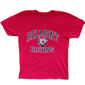 My Store red Champion crew neck t-shirt featuring a Belmont Bruins logo graphic, size medium, 100% cotton.