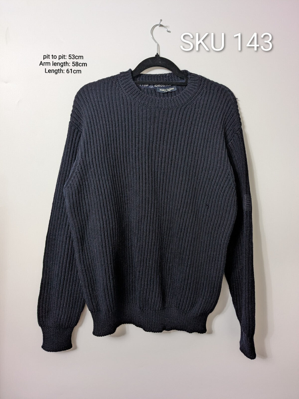 Marina Yachting Sweater Mens M Navy Blue Idrostop Crew-Neck Ribbed Wool