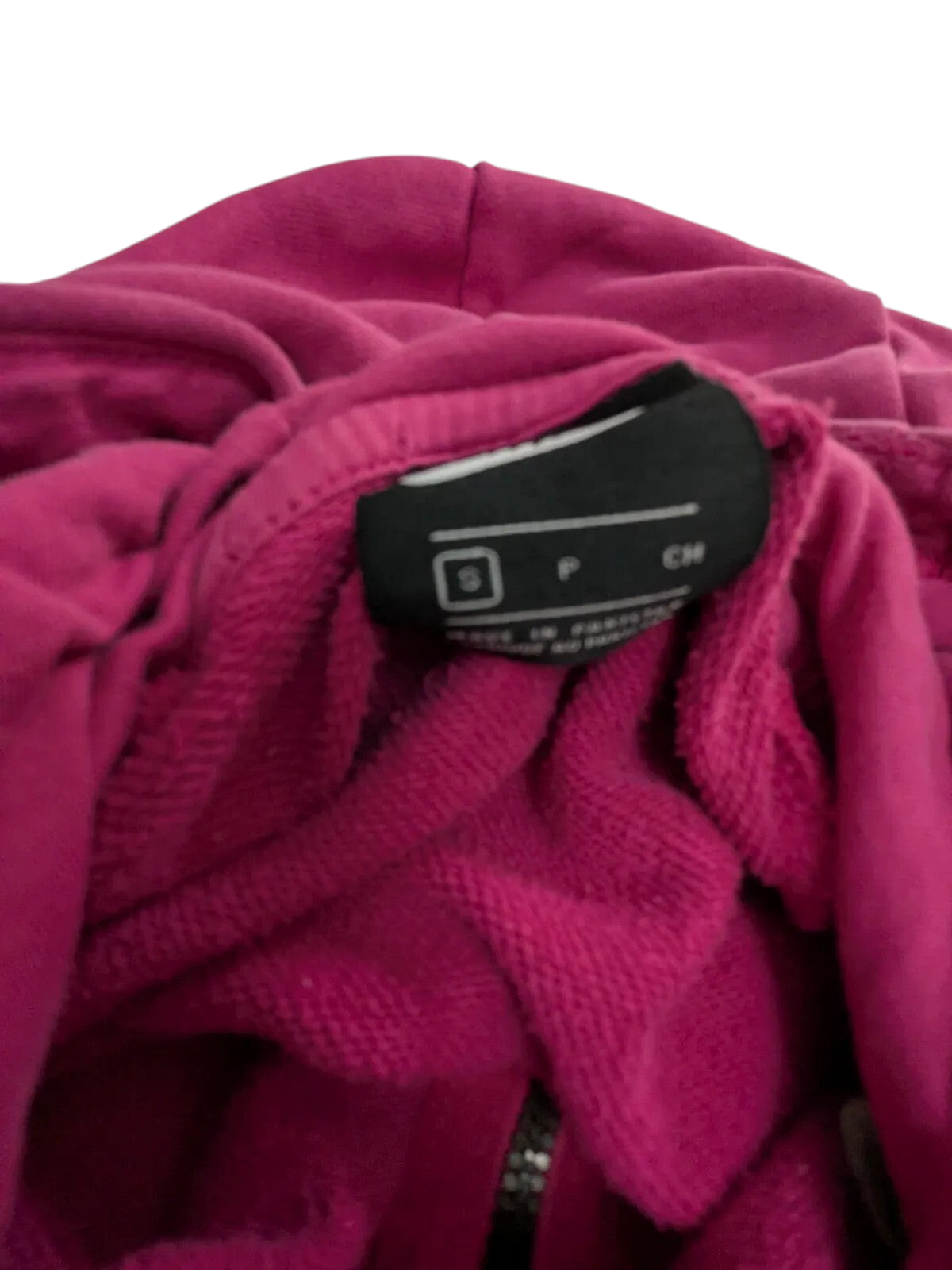 My Store Nike pink cotton zip hoodie interior label detail showing size medium