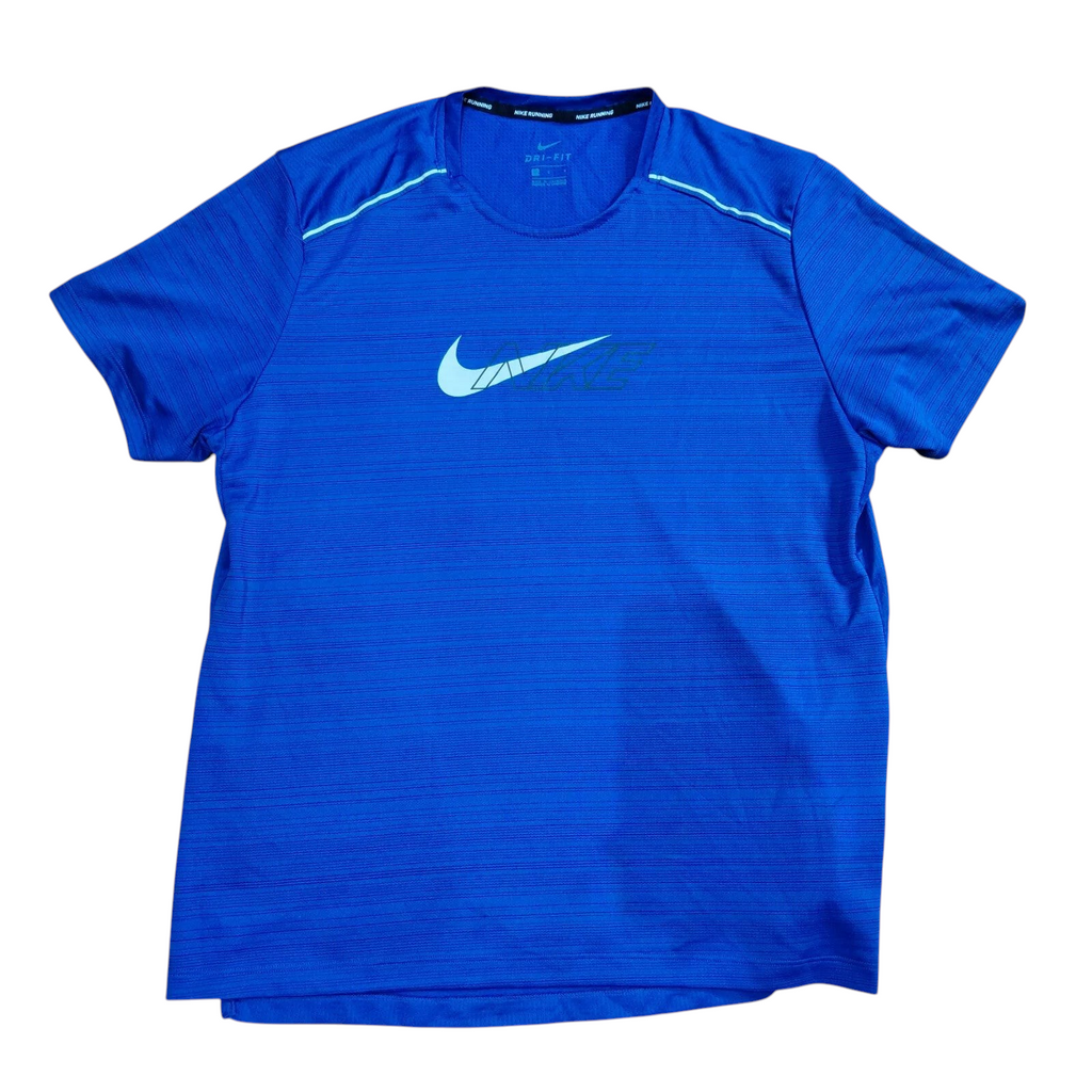 Nike Crew Neck T Shirt Mens Medium Blue Polyester Dri FIT Running Reflective
