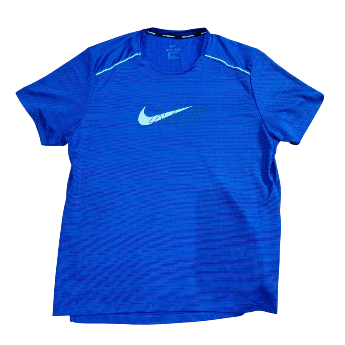 Nike Crew Neck T Shirt Mens Medium Blue Polyester Dri FIT Running Reflective