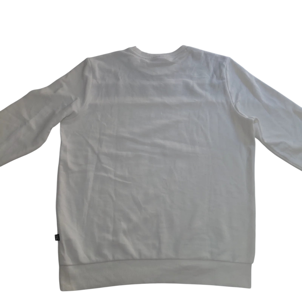 Back view of a white My Store Puma crewneck sweatshirt in size medium, featuring a clean cotton design.