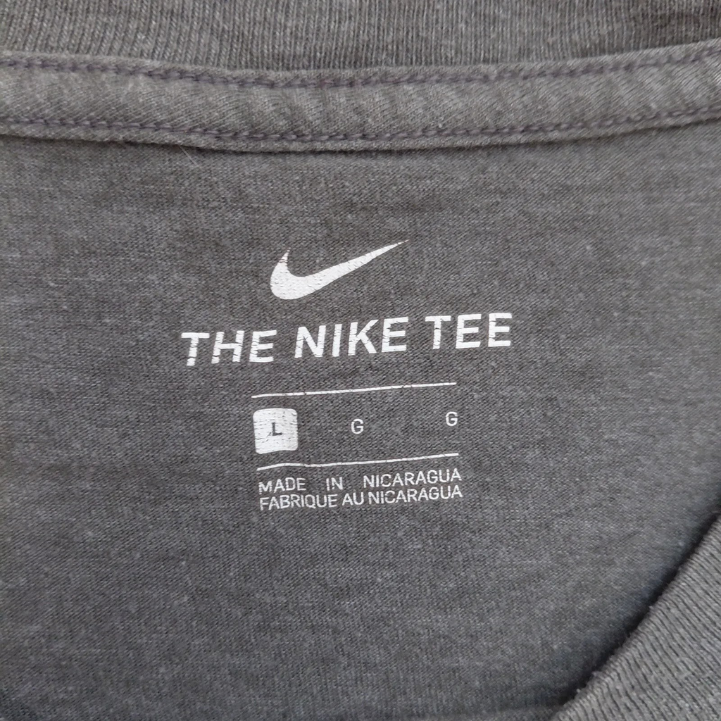 My Store Nike grey crew neck t-shirt size large interior neck label with swoosh logo