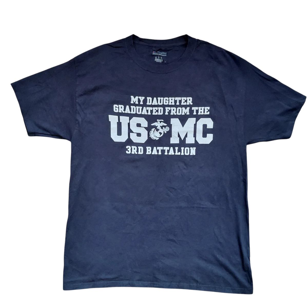 My Store navy blue Champion cotton t-shirt with USMC 3rd Battalion graphic print for men