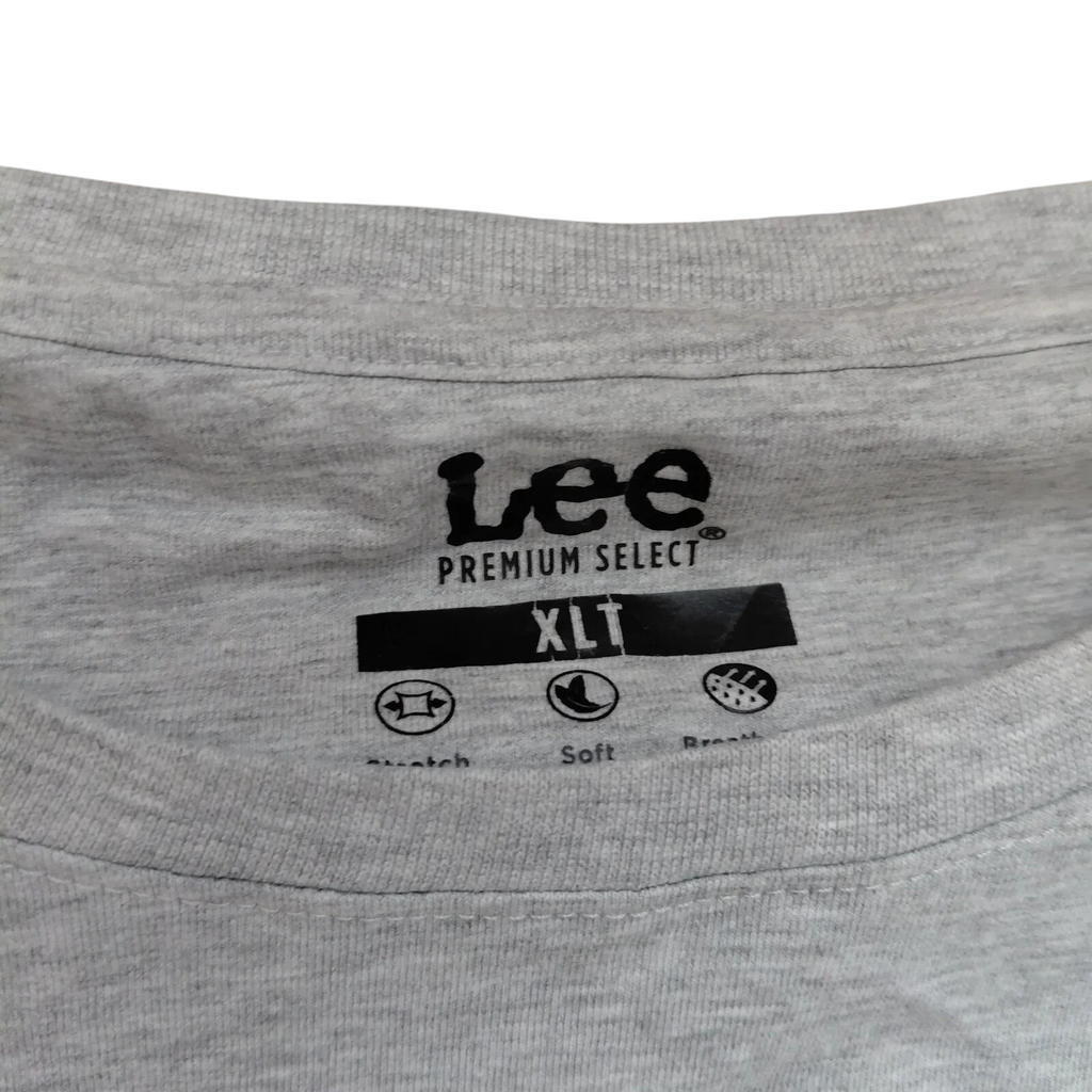 My Store Lee Premium Select grey cotton blend long sleeve t-shirt neck label showing size XLT and soft knit features