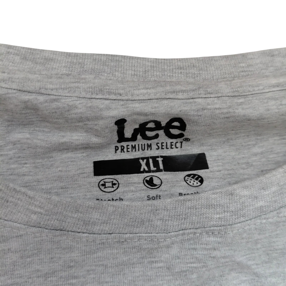 My Store Lee Premium Select grey cotton blend long sleeve t-shirt neck label showing size XLT and soft knit features