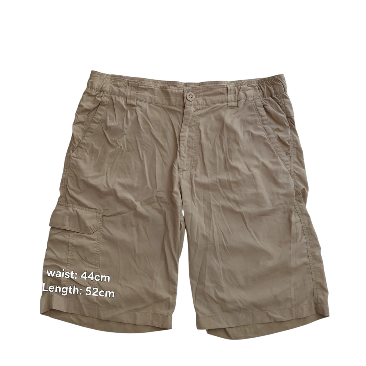 My Store beige Columbia Omni-Shade cargo shorts in ripstop nylon with sun protection and side pockets