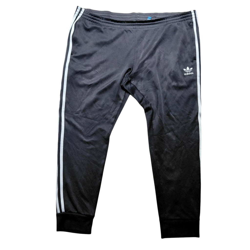 My Store Adidas black track pants with white 3 stripe design and embroidered logo, size XL