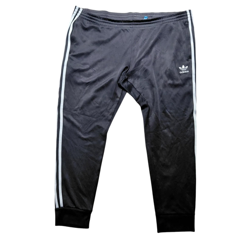 My Store Adidas black track pants with white 3 stripe design and embroidered logo, size XL