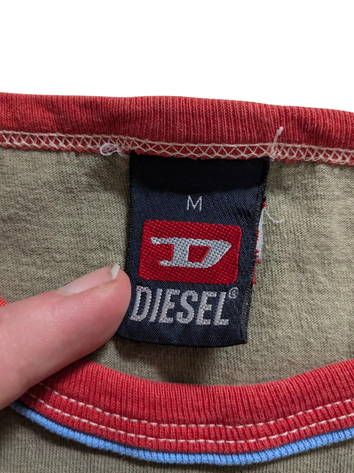 Diesel T-Shirt Medium Olive Green Cotton Logo Graphic Print Short Sleeve