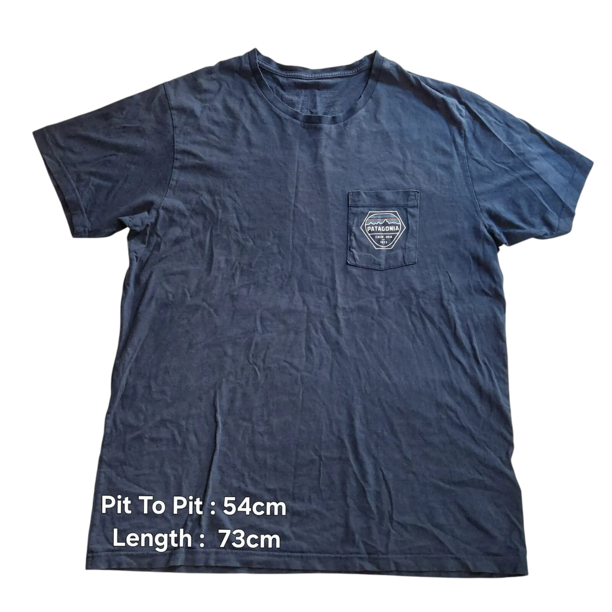 My Store Patagonia navy organic cotton crew neck t-shirt featuring a chest pocket with a graphic logo