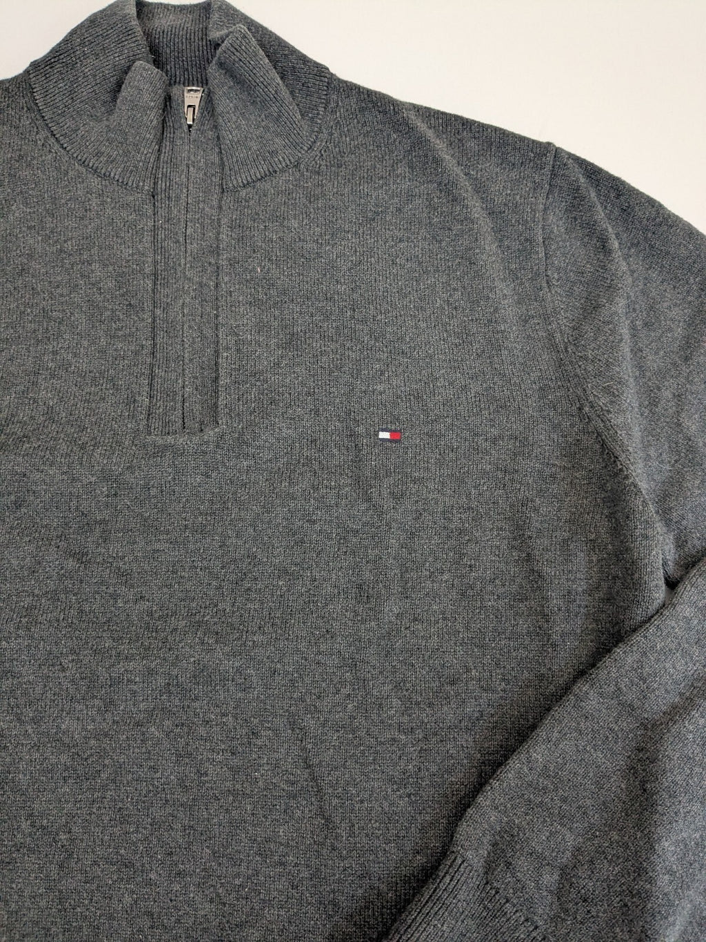 Tommy Hilfiger Sweater Mens M Grey Quarter-Zip Knit Jumper