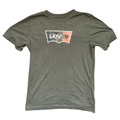 My Store olive green Levi's crew neck t-shirt with a camouflage logo graphic print on the front.