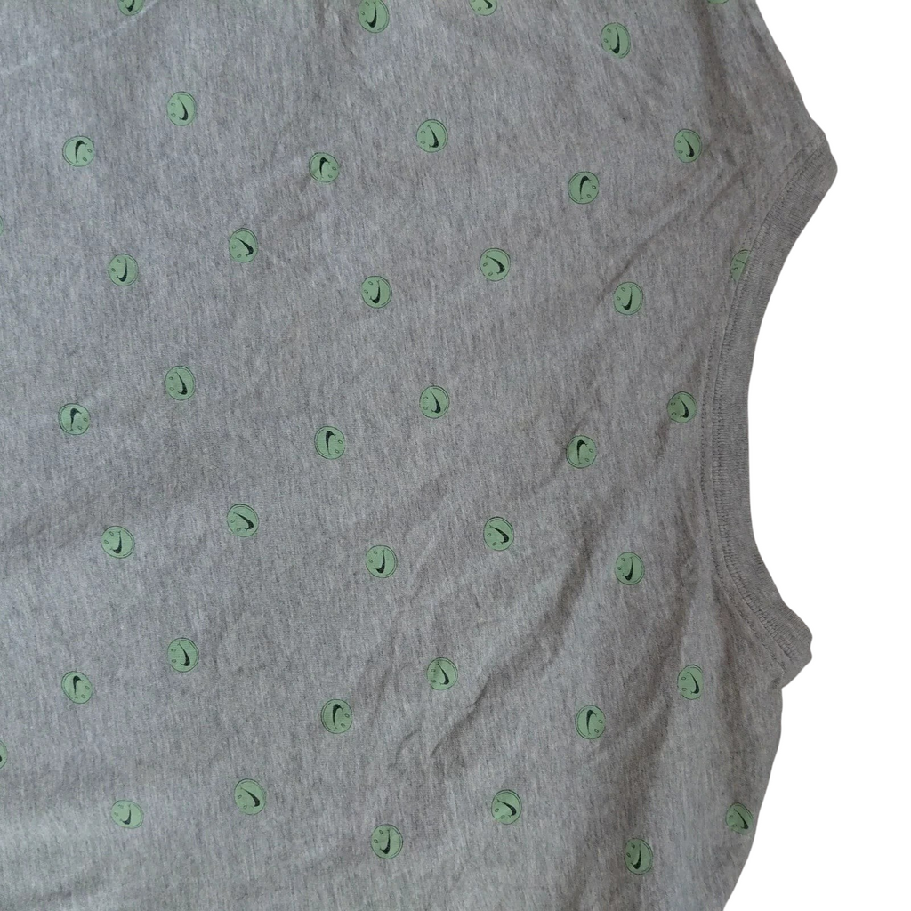 My Store Nike grey cotton t-shirt featuring a repeating light green smiley face and swoosh logo graphic print