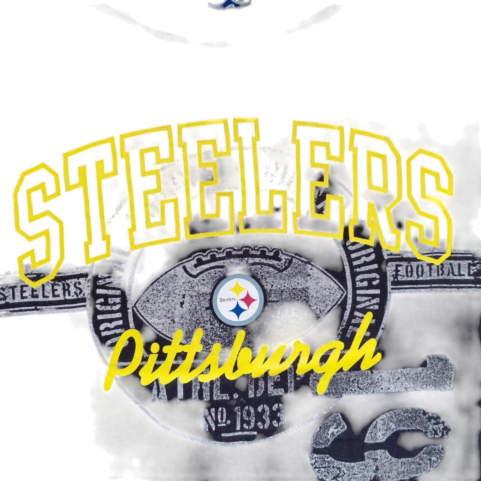 My Store black Pittsburgh Steelers graphic t-shirt with yellow lettering and football logo print