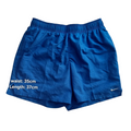 My Store blue Nike athletic shorts with elastic drawstring waist, mesh lining, and small white logo on the hem.