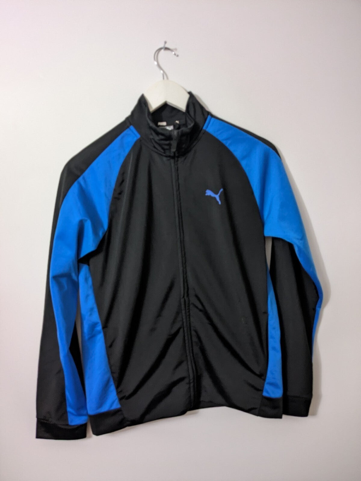Puma Track Jacket Boys L Black Blue Full-Zip Athletic Sport Top