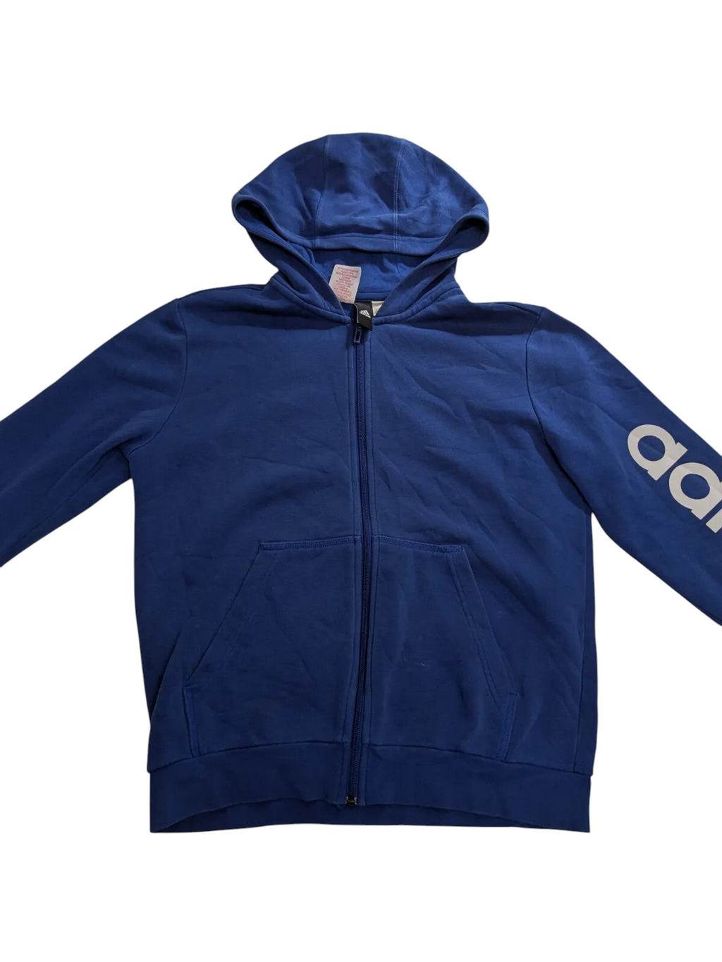My Store pre-owned blue Adidas full zip hoodie with white logo on sleeve and front pockets