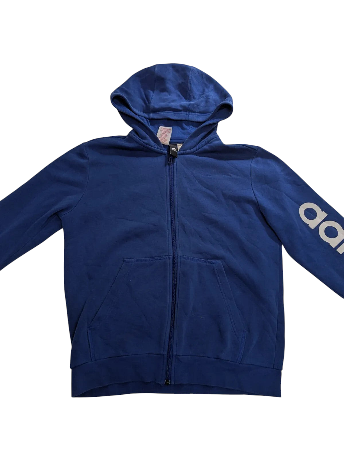 My Store pre-owned blue Adidas full zip hoodie with white logo on sleeve and front pockets