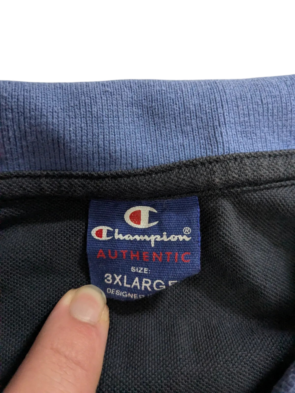 My Store Champion blue cotton pique polo shirt size 3XL with brand logo label detail