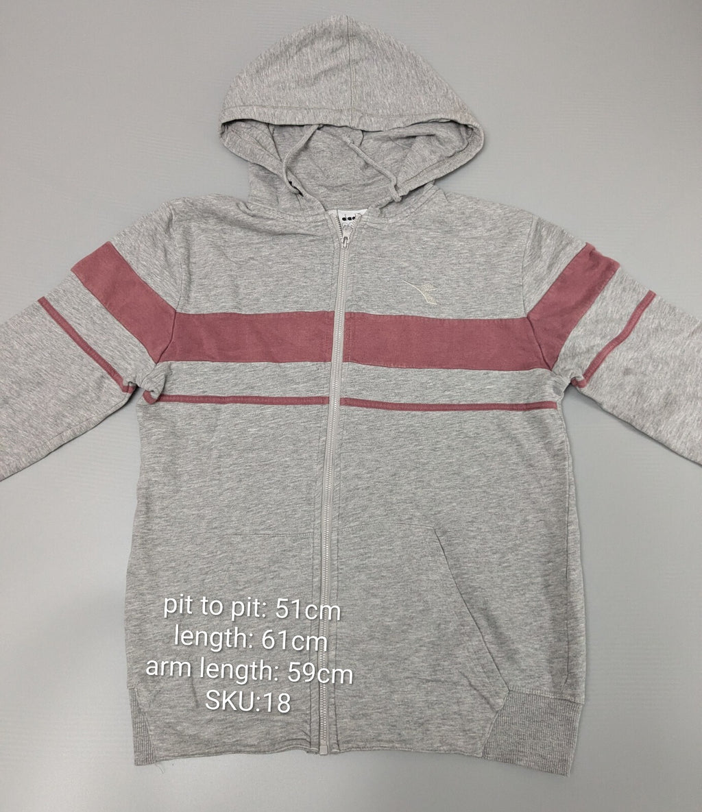 Diadora Hoodie Womens M Grey Pink Full Zip Sweatshirt