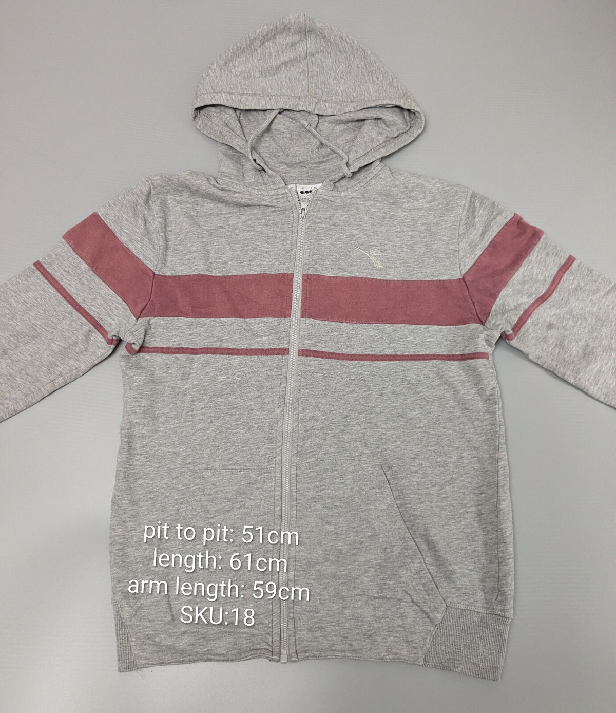 Diadora Hoodie Womens M Grey Pink Full Zip Sweatshirt