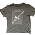 My Store pre-owned olive green Puma crew neck t-shirt with a white logo graphic on the front.