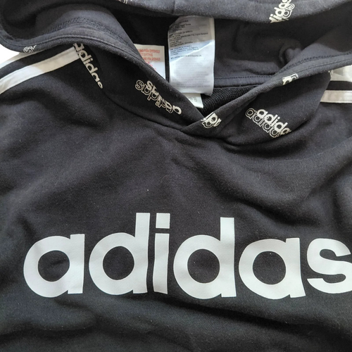 My Store black adidas pullover hoodie for youth with white logo and branded drawstring detail