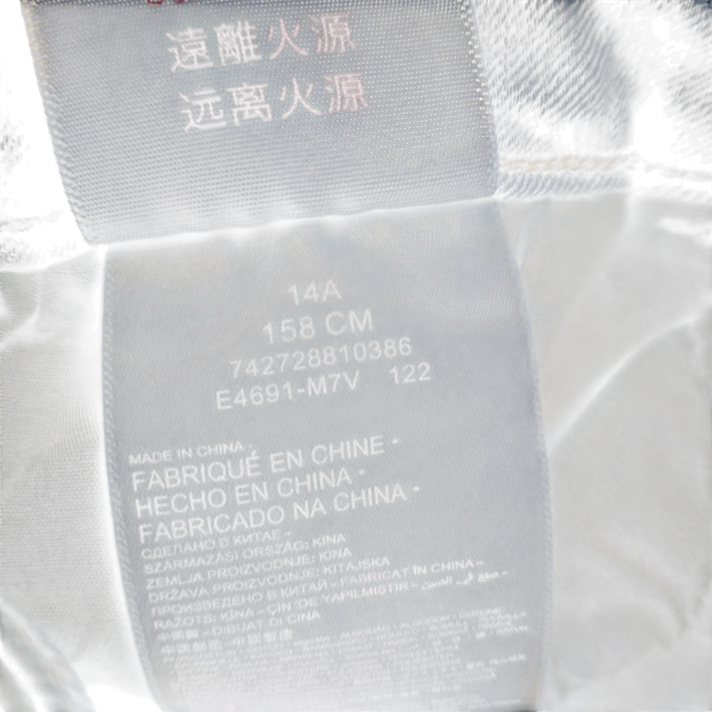 My Store Levi's 720 high rise super skinny jeans interior care label showing size 14A and manufacturing details