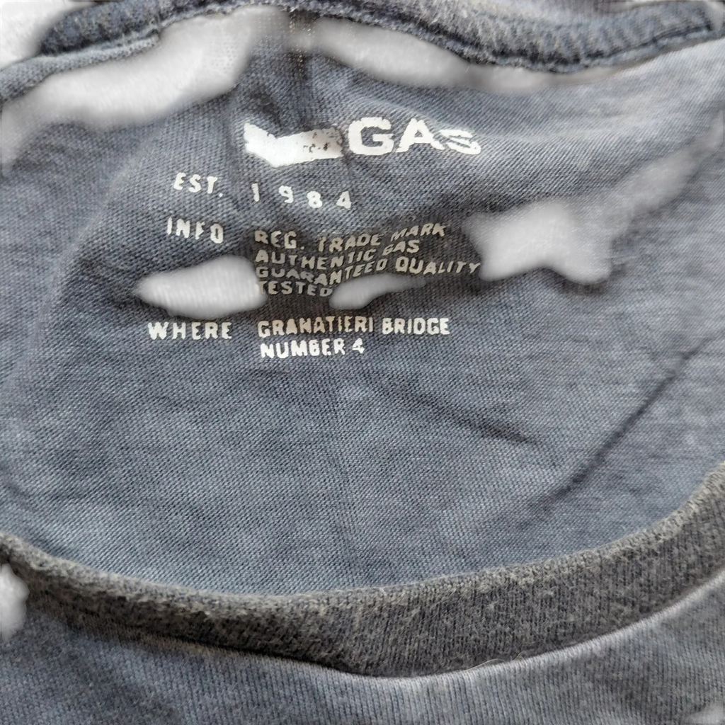 My Store GAS blue cotton crew neck t-shirt with white graphic logo print on the inner collar