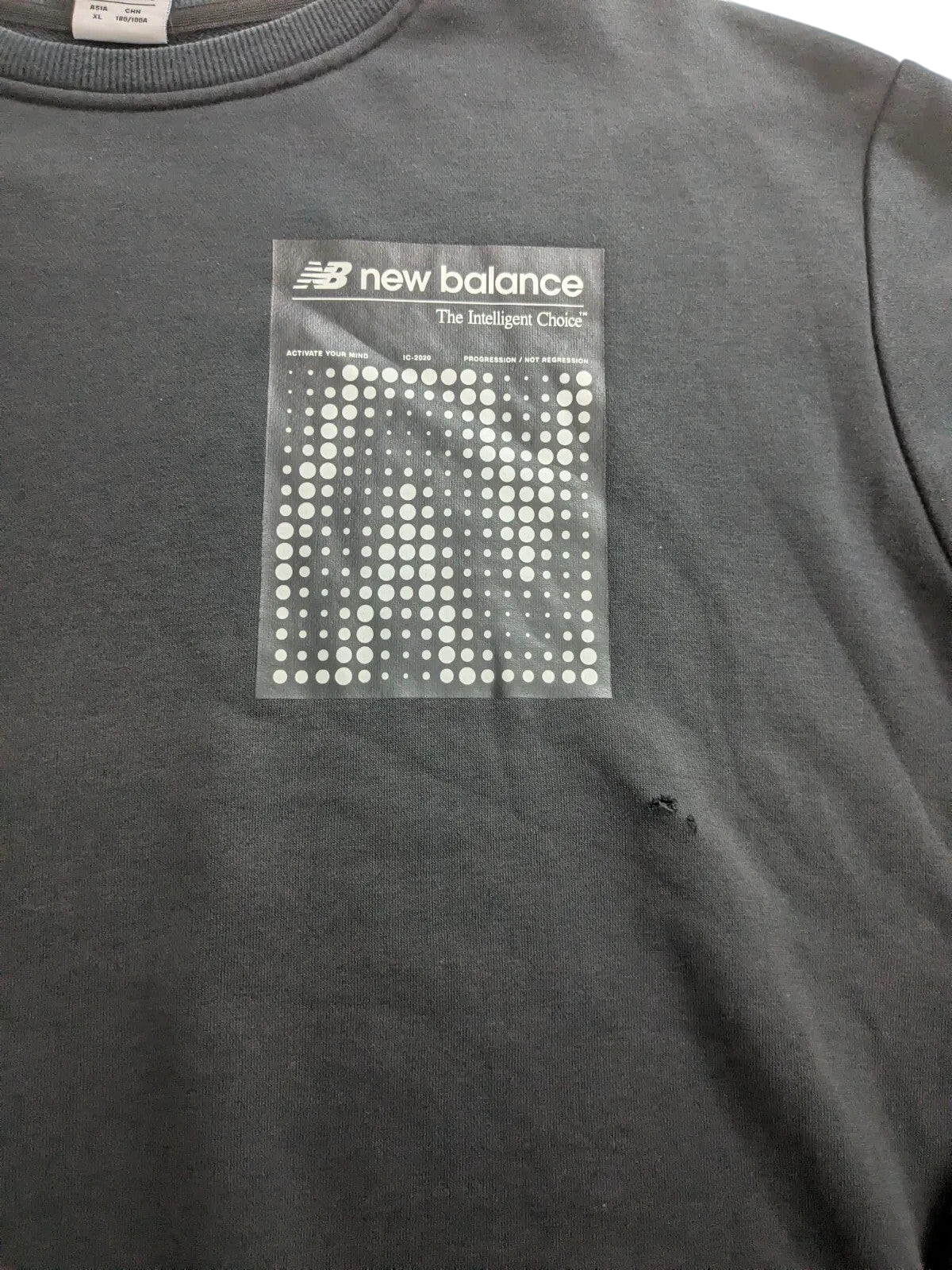 My Store pre-owned black New Balance crewneck sweatshirt with graphic logo print and small fabric nick on front