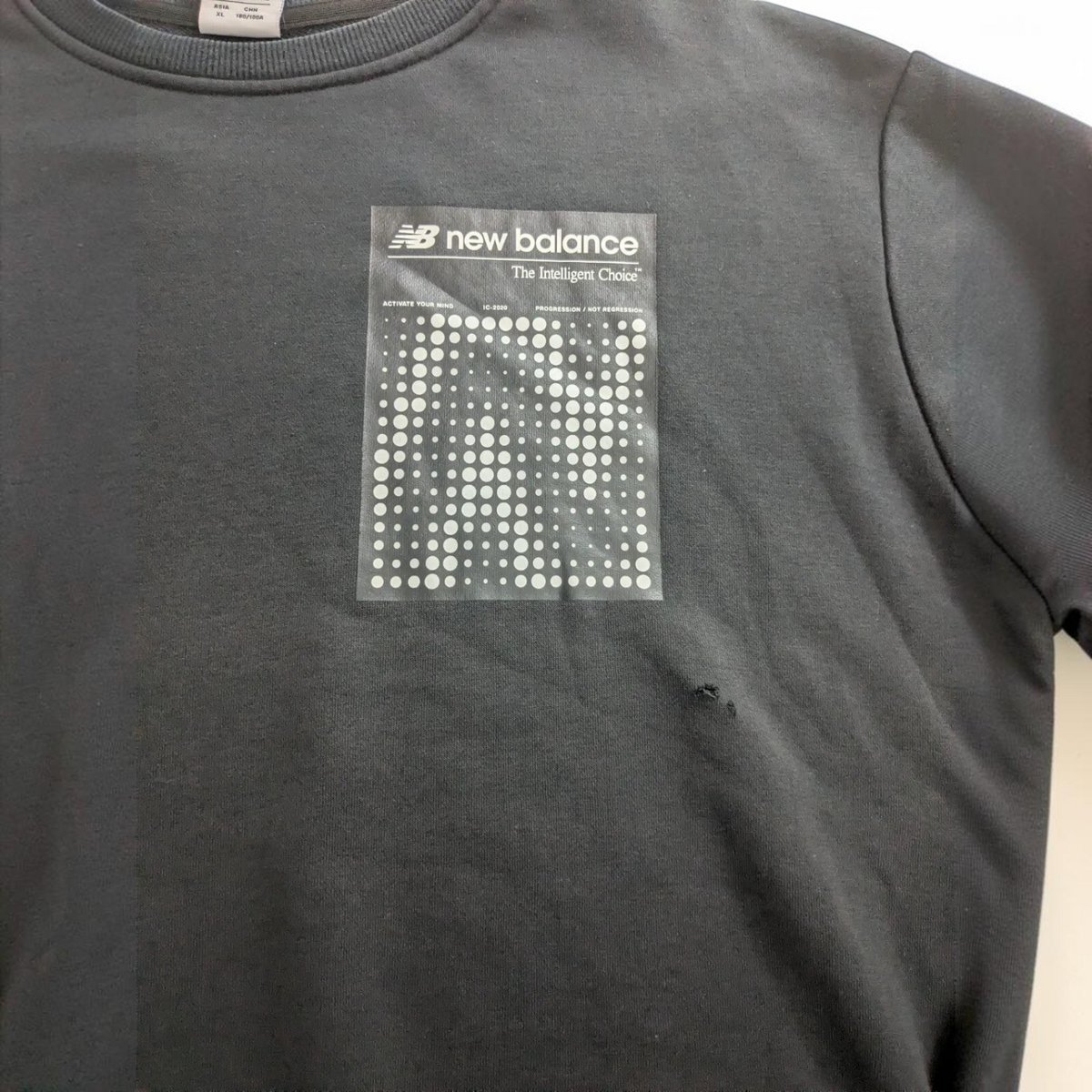 My Store pre-owned black New Balance crewneck sweatshirt with graphic logo print and small fabric nick on front