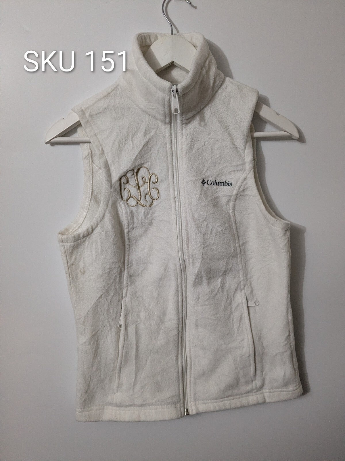 Columbia Fleece Vest Womens L White Full Zip Mock Neck Outdoor